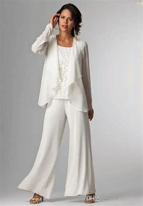 Ivory White Chiffon Lady Mother Pants Suits Mother Of The Bride Groom