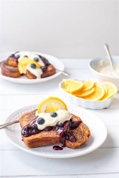 Fancy French Toast With Blueberry Sauce And Whipped Cream Cheese