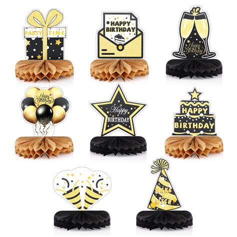 Buy Gukasxi 9 Pieces Black Gold Birthday Honeycomb Centerpieces