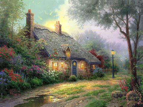Thomas Kinkade Moonlight Cottage Painting Moonlight Cottage Print For
