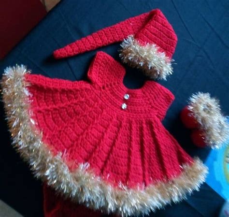 Items Similar To Christmas Crochet Baby Dress Set On Etsy