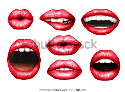 Sexy Plump Puffy Lips Red Lipstick Stock Illustration 1313486228