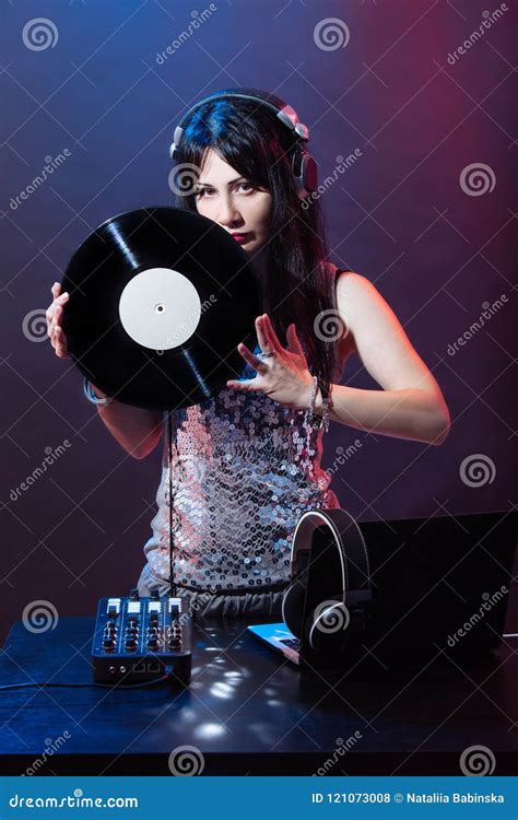 Portrait Dj Headphone Vinyl Disk Beach Plays Equipment Summer Disco