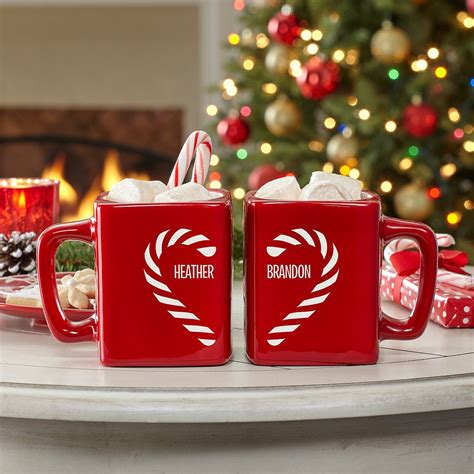 Candy Cane Couple Heart Mug Set Personalized Christmas Ts