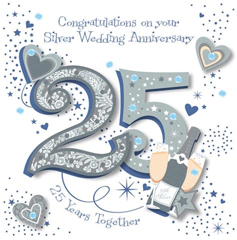 Handmade Silver 25th Wedding Anniversary Greeting Card Wedding