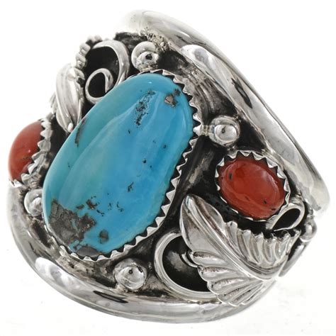 Turquoise Coral Mens Ring 21598