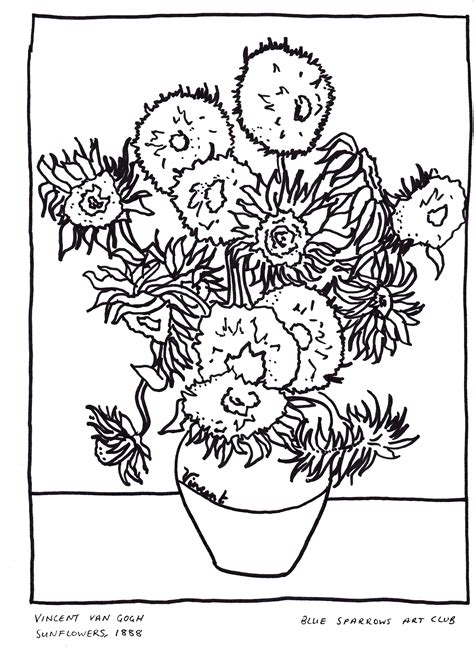 Vincent Van Gogh Sunflowers 1888 Free Artist Colouring Page
