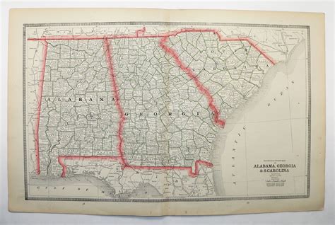 1884 Southern States Map South Carolina Georgia Alabama Etsy Map Of