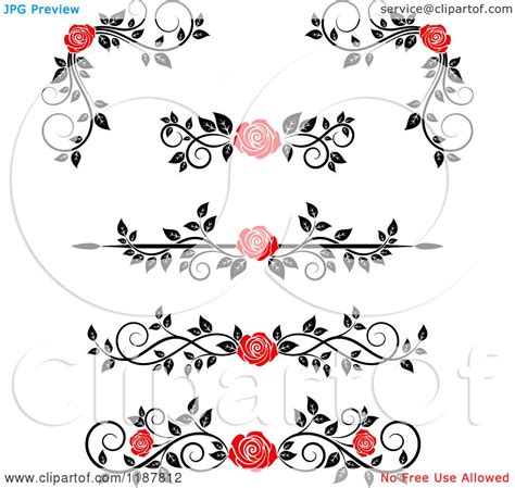 Clipart Of Red Rose And Black And White Foliage Border Page Rules