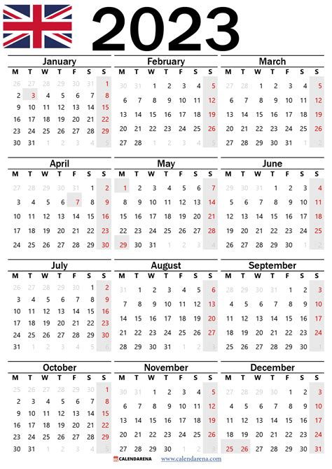 2023 Calendar With Holidays Printable Uk