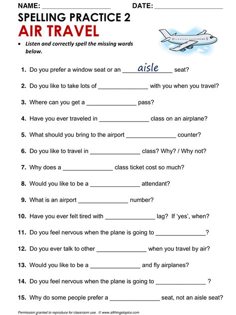 Airports And Air Travel Spelling Worksheet Air Travel 2 English