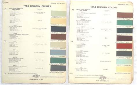 Find 1953 1954 Lincoln Dupont Color Paint Chip Charts All Models