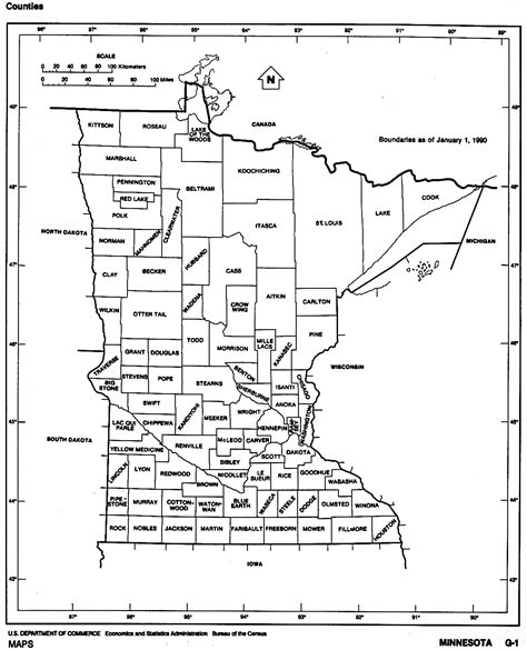 Minnesota State Map With Counties Outline And Location Of Each County