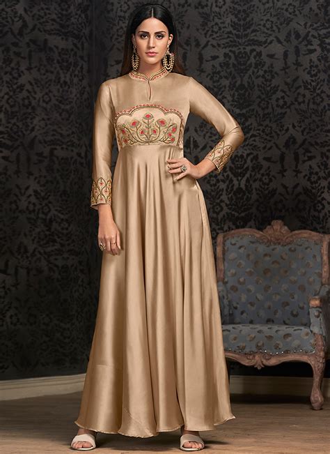 Buy Beige Embroidered Anarkali Gown Embroidered Dresses And Gown