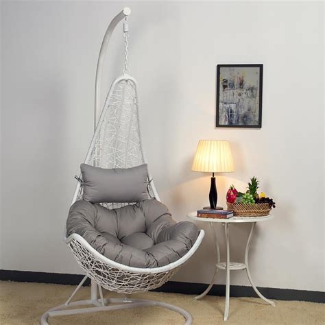 Overstock.com has been visited by 1m+ users in the past month Popamazing White Rattan Hanging Swing Chair Egg Chair W ...