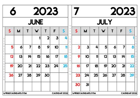 July 2023 June 2023 Calendar Printable Calendar 2023
