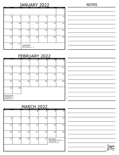 3 Month Calendar 2022