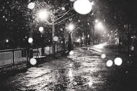 Photography Monochrome Street Urban Night Lights Snow Trees
