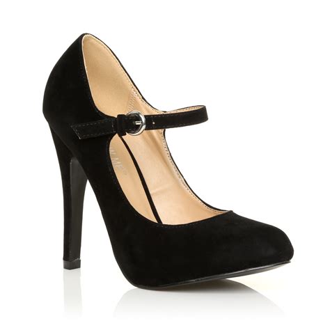 Ladies Women Mary Jane Style High Stiletto Heel Suede Patent Ebay