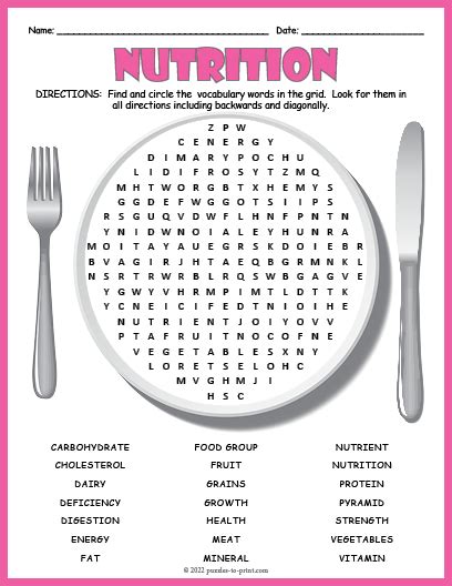 Nutrition And Food Word Search Puzzle Worksheet Activity Made By Teachers