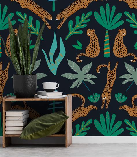 Jungle Wallpaper With Leopard And Tropical Plants Peel And Stick