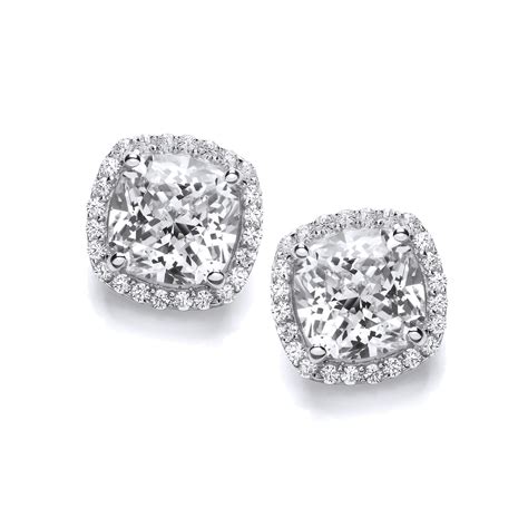 Silver And Cubic Zirconia Square Cushion Earrings Cavendish French