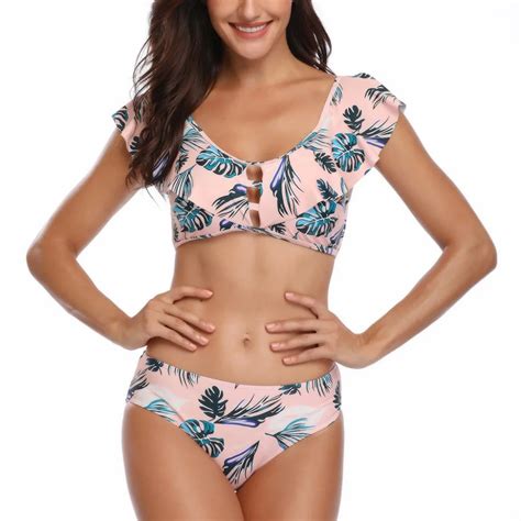 Women Siamese Pink Bikini Set Push Up Stripeswimwear Beachwear Swimsuit Beachwear Maillot De