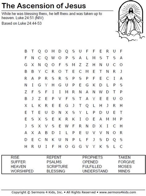 The Ascension Word Search Sunday School Activities Easter Sunday