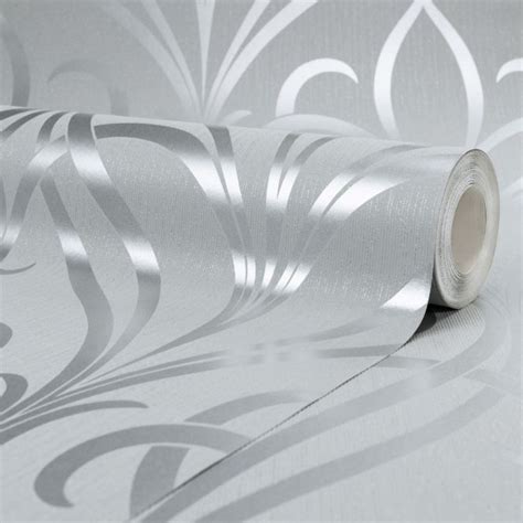 Henderson Interiors Camden Damask Wallpaper Soft Grey Silver Damask