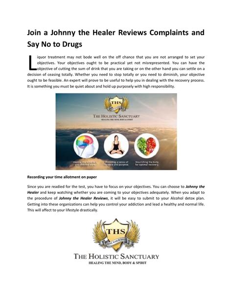 Theholisticsanctuary johnny the healer complaints & reviews are good for drug recovery services that offers attractive and effective treatments to make you. Join a Johnny the Healer Reviews Complaints and Say No to ...
