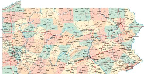 Pa Road Map With Counties Cities And Towns Map