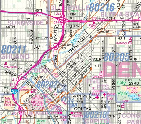 Metro Denver Co Detailed Region Wall Map W Zip Codes 2 Sizes Etsy