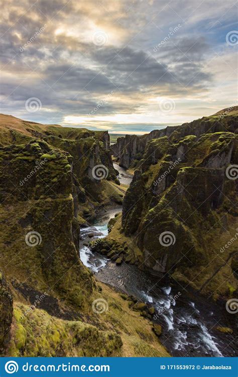 Fjadrargljufur Canyon In The South Of Iceland Stock Photo Image Of