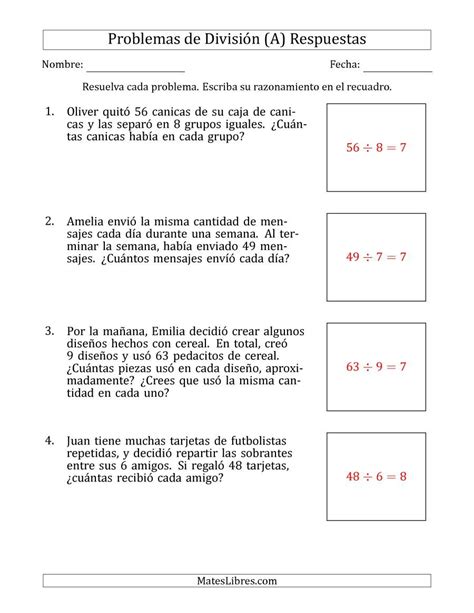 Problemas De División Con Números Entre 5 Y 12 A Página 2 Division