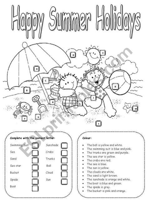 Summer Holiday Vocabulary Worksheets Free Worksheets Math