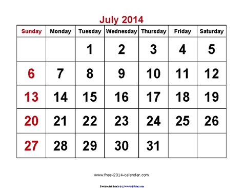 July 2014 Calendar 3 Pdfsimpli
