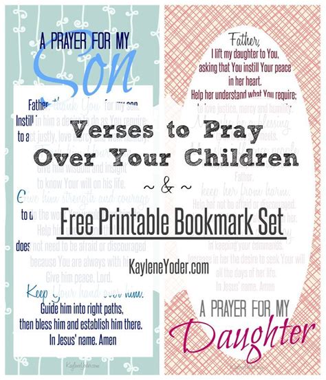 Free Printable Bookmark Set Of Prayers For Son Daughter