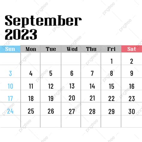 Calendar September 2023 White Transparent 2023 September Calendar Red
