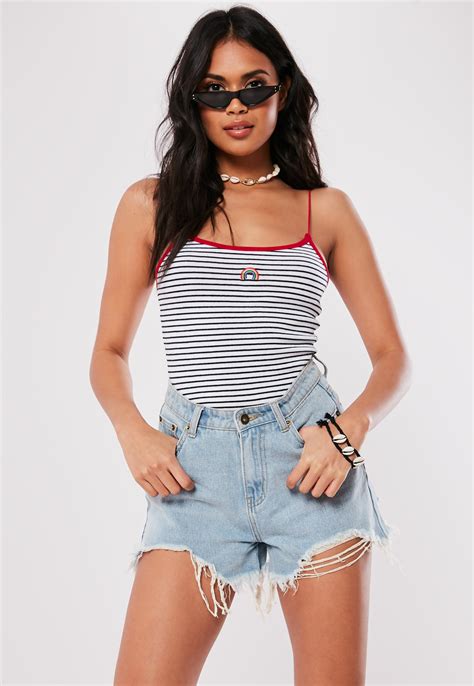 White Striped Rainbow Cami Top | Missguided Ireland