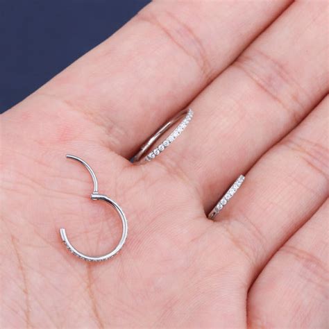 20g Cz Nose Ring Hinged Segment Hoop Ring Oufer Body Jewelry