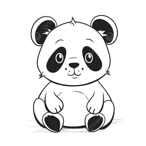An Cartoon Panda Bear Sitting Down On A White Background Outline Sketch