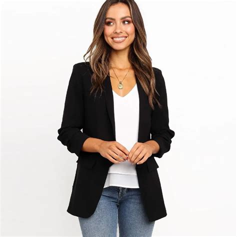 Women Blazer Black Long Sleeve Coat Slim Office Lady Jackets Casual Workwear Ebay