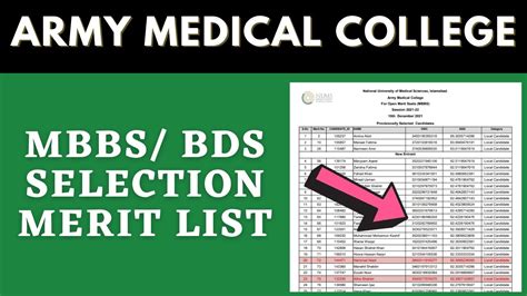 Army Medical Colleges Amc Nd Selection Merit List Mbbs Bds