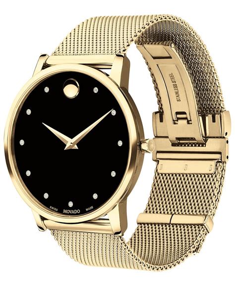 Movado Unisex Swiss Museum Classic Gold Tone Pvd Stainless Steel Mesh