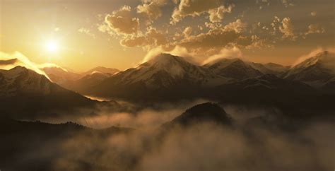 Wallpaper Sunlight Landscape Mountains Digital Art