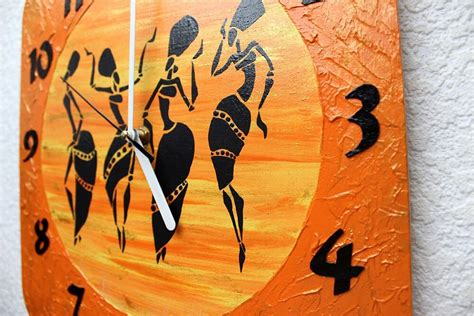African Wall Clock Orange Clock African Style Etsy