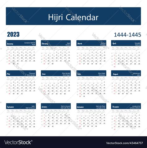 Hijri Islamic And Gregorian Calendar 2023 From Vector Image