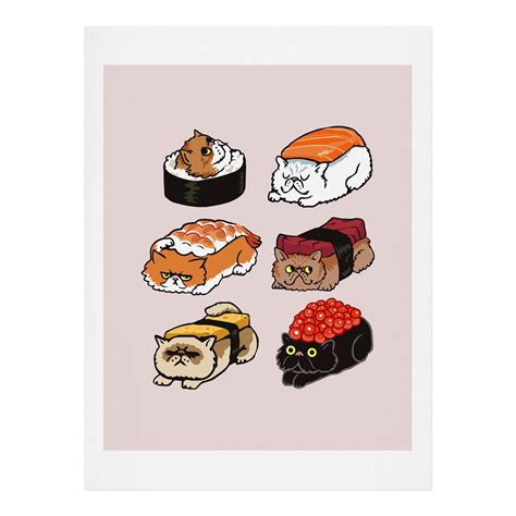 Buy Society6 Huebucket Sushi Persian Cat Art Print 8 In X 10 In Red