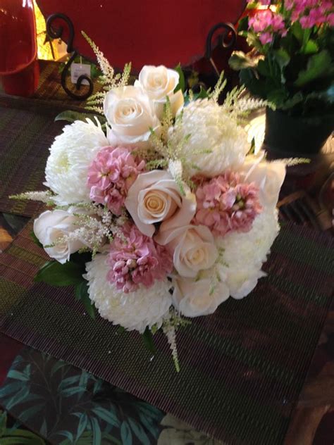 Bridal Bouquet Of White Fuji Mums Pink Stock Flower Light Pink