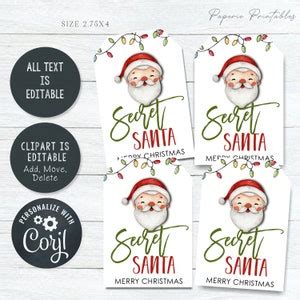 Editable Christmas Gift Tags Secret Santa Christmas Gift Tags Secret